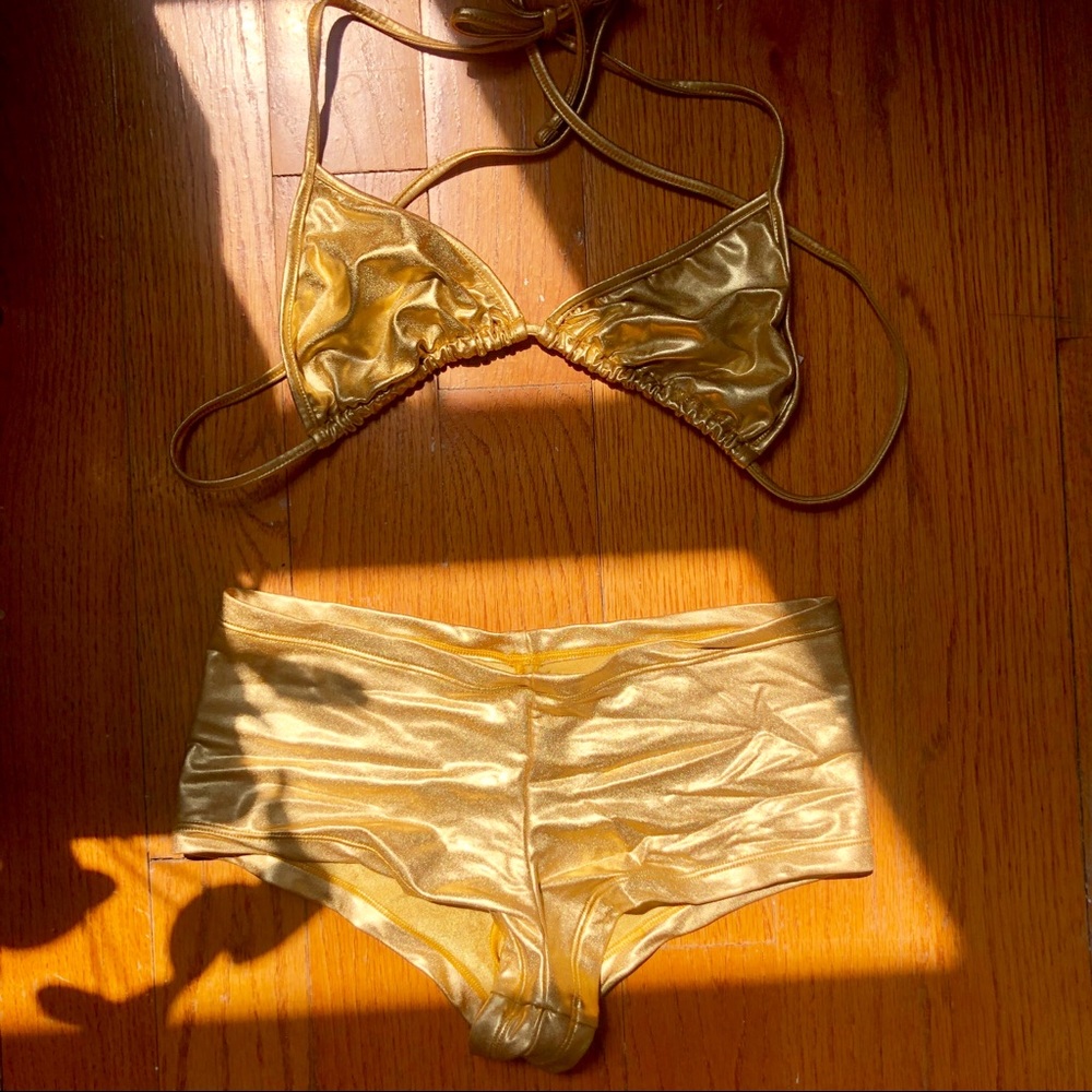 American Apparel Gold Lamé Boyshort Bikini